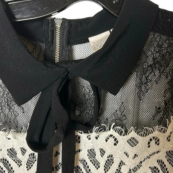 Simons Twik sheer ,lace dress,fray,lined,bow,shirt collar,Colorblock,multi media - Picture 8 of 16